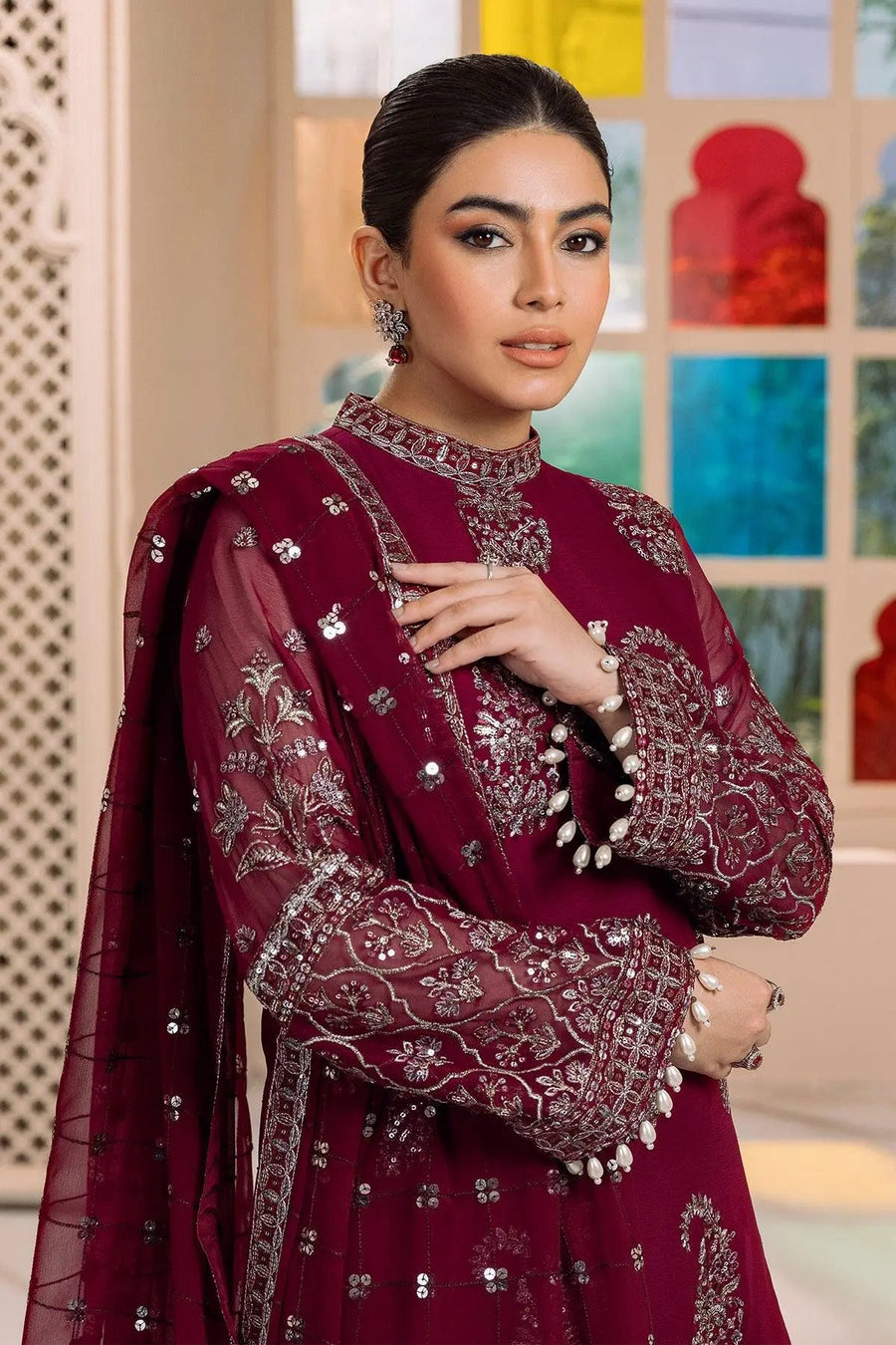 AF-DUA-3011-Amaya Magenta Embroidered Chiffon