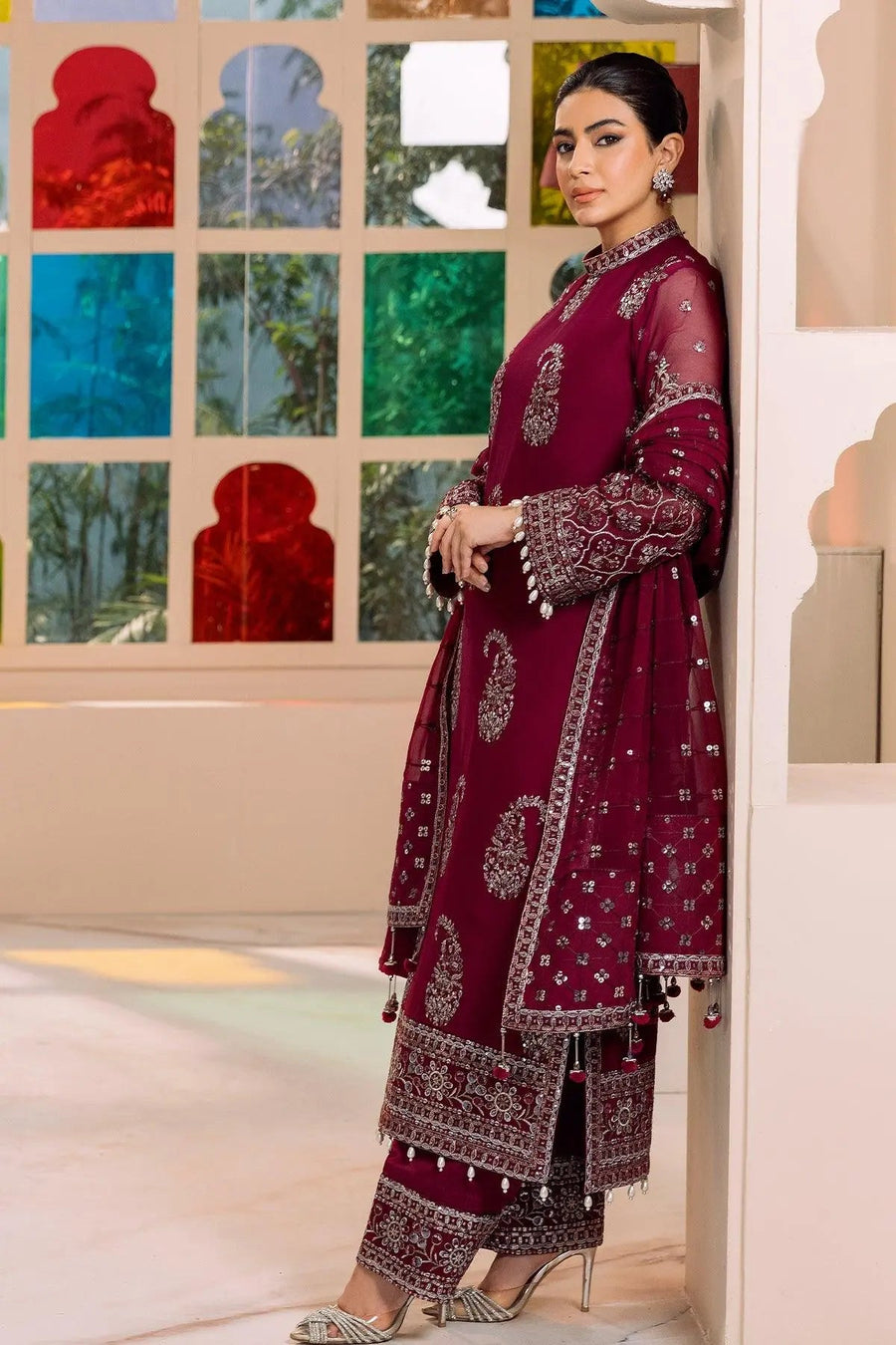 AF-DUA-3011-Amaya Magenta Embroidered Chiffon
