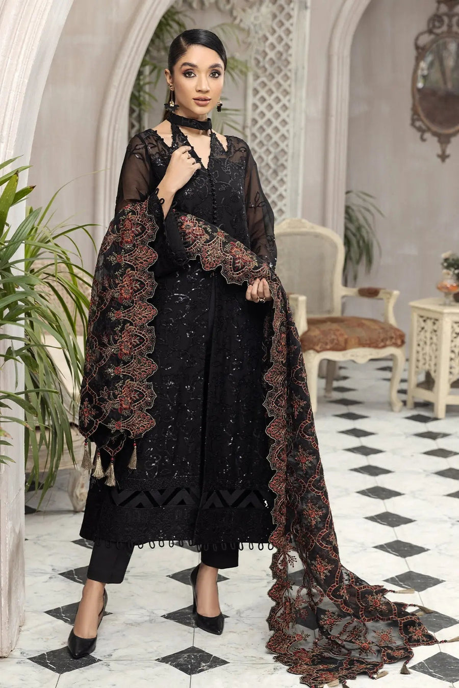 Alizeh Fashion Ik Dastaan Embroidered Chiffon 3Pc Suit D-07 ARMAN
