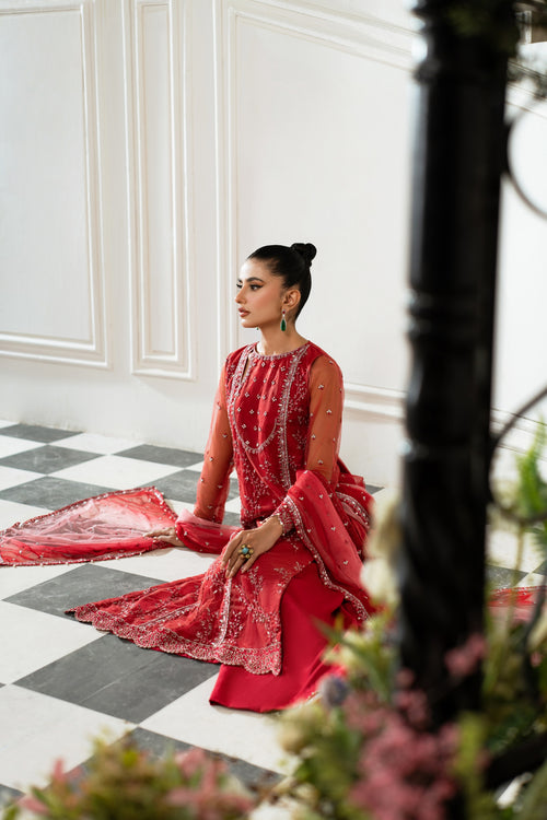 Azzal Mishri Festive Embroidered Net Unstitched 3Pc Suit M-08 Bahar