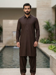 Majestic by Fabrieco Men's Unstitched Blended Suit - Chocolate