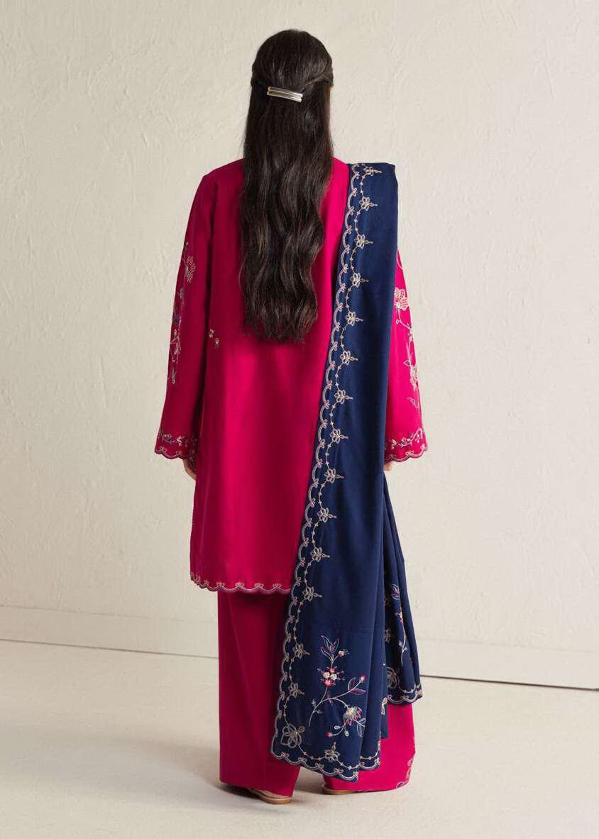 Coco by Zara Shahjahan Nairang 8B berry red embroidered suit back view