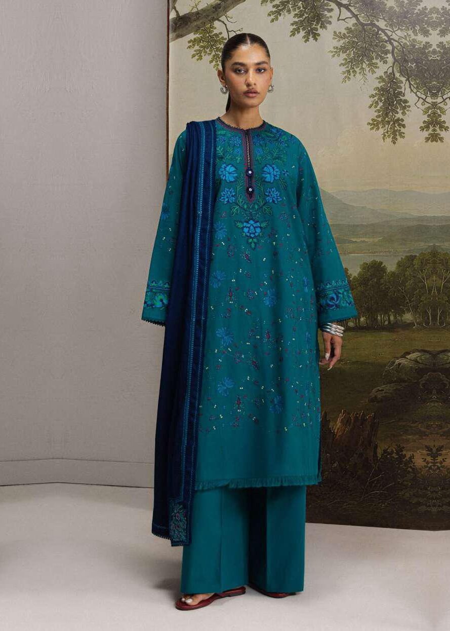 Coco by Zara Shahjahan Tabassum 7A deep teal embroidered winter suit