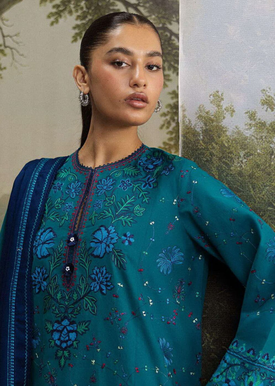 Coco by Zara Shahjahan Tabassum 7A deep teal embroidered Karandi detail
