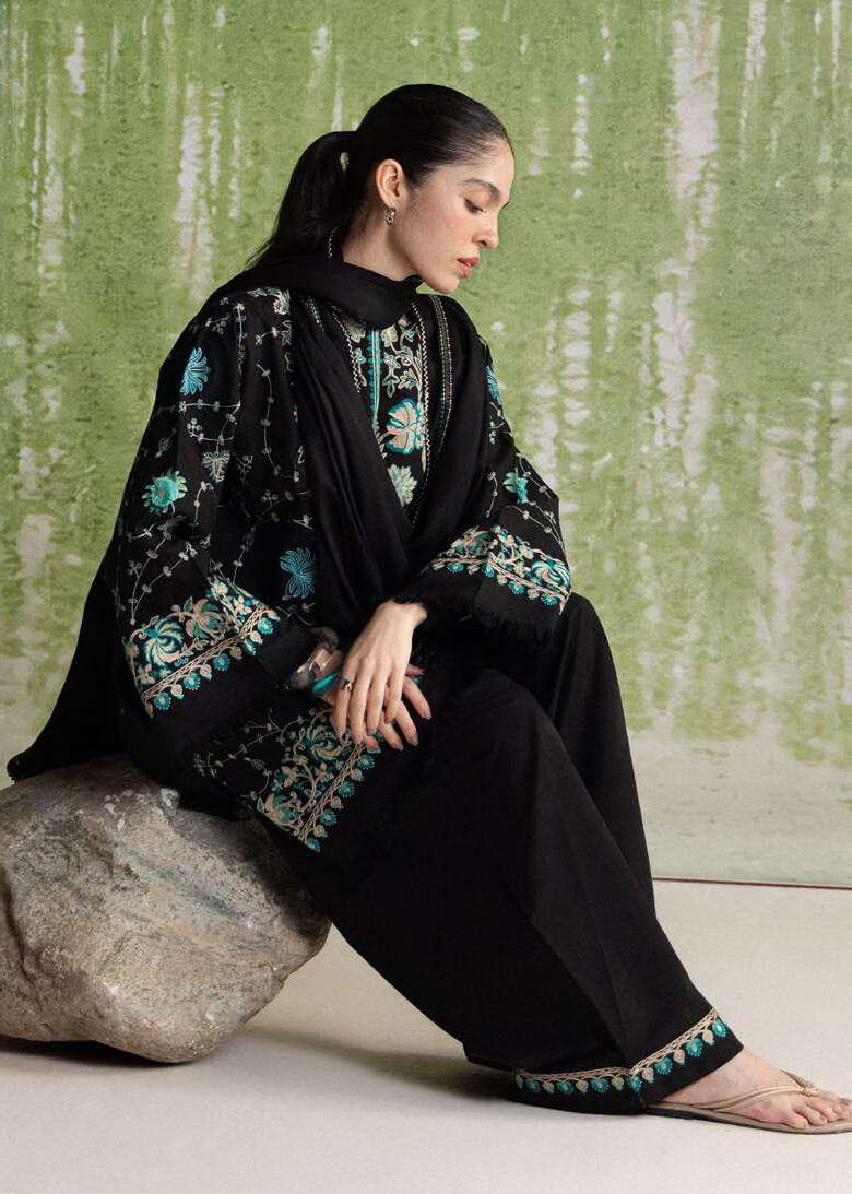 Coco by Zara Shahjahan Tabassum 7B black embroidered winter look