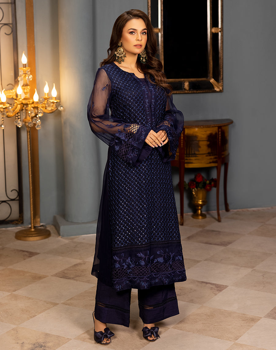 HemStitch Luxury Pret Embroidered Blue Attire 2Pc Suit LUX00103