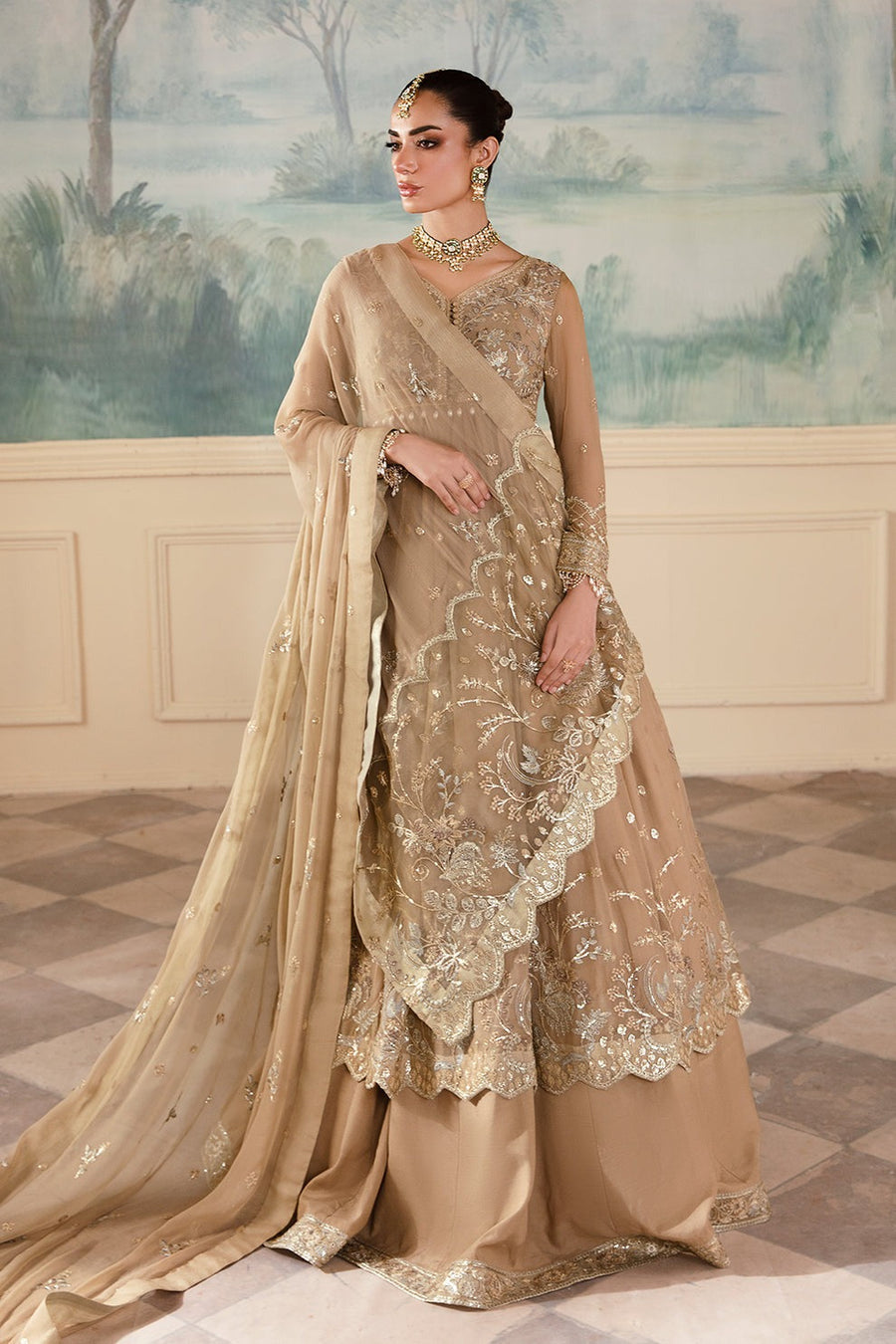 Zarposh Amirah Embroidered Chiffon Unstitched 3Pc Suit - Mehru