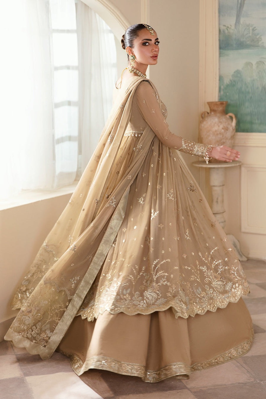 Zarposh Amirah Embroidered Chiffon Unstitched 3Pc Suit - Mehru