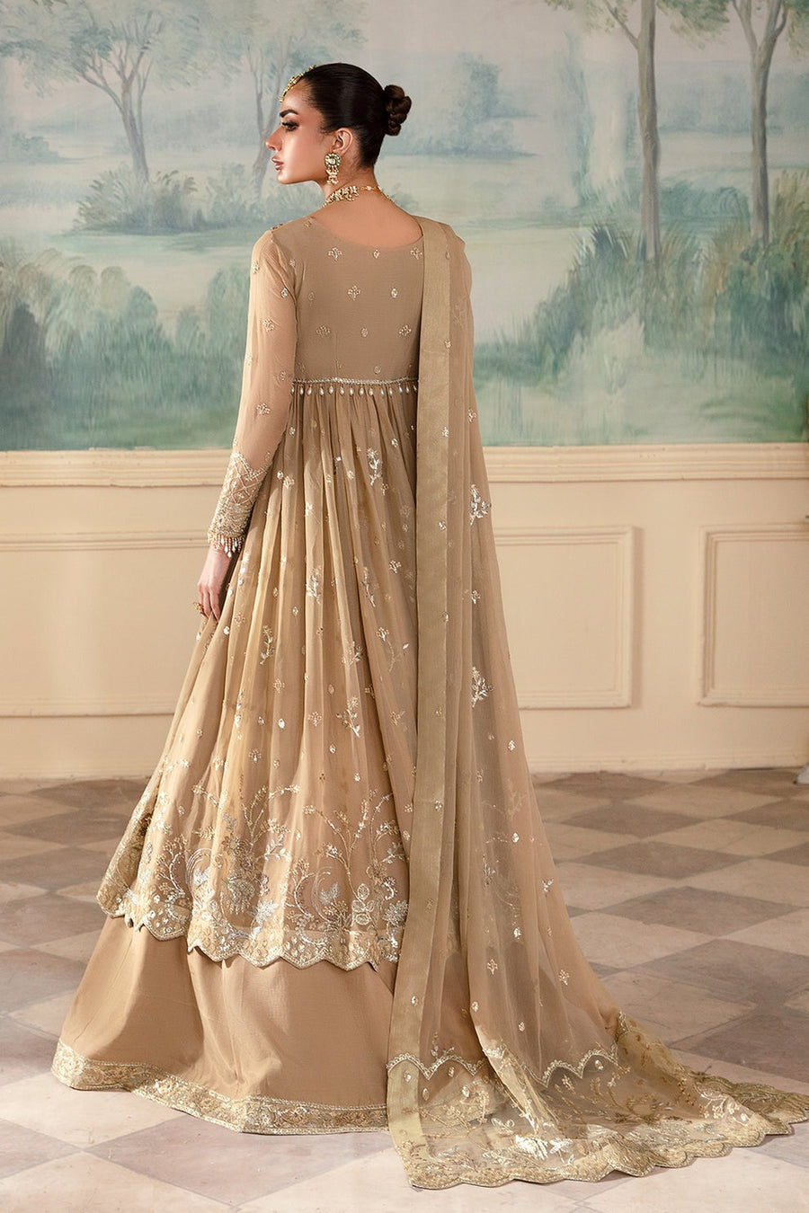 Zarposh Amirah Embroidered Chiffon Unstitched 3Pc Suit - Mehru