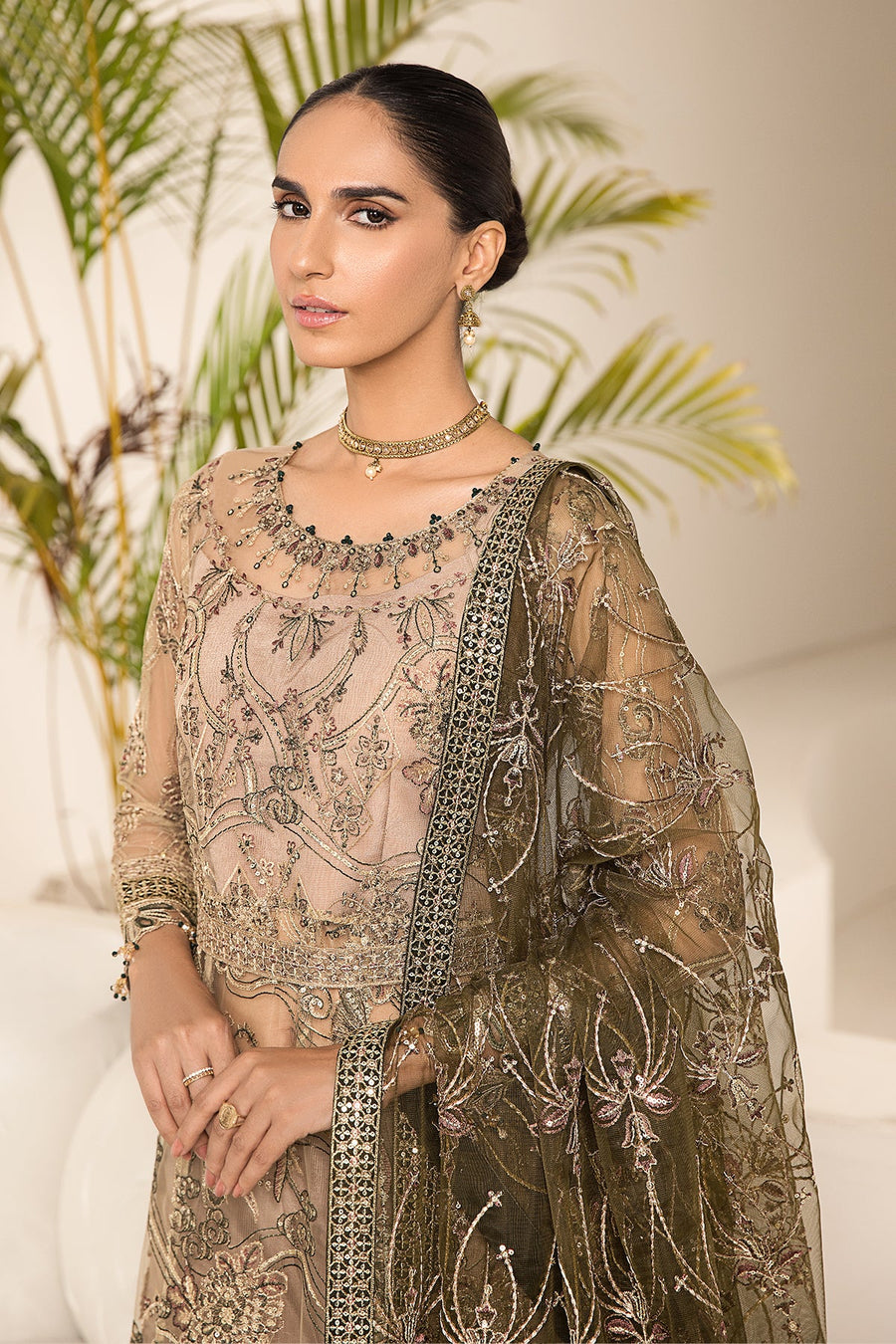 Alizeh Fashion Lamhay Festive Embroidered NEt 3Pc Suit V15D02 - Emhal