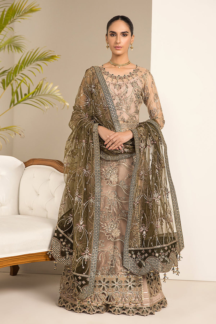 Alizeh Fashion Lamhay Festive Embroidered NEt 3Pc Suit V15D02 - Emhal