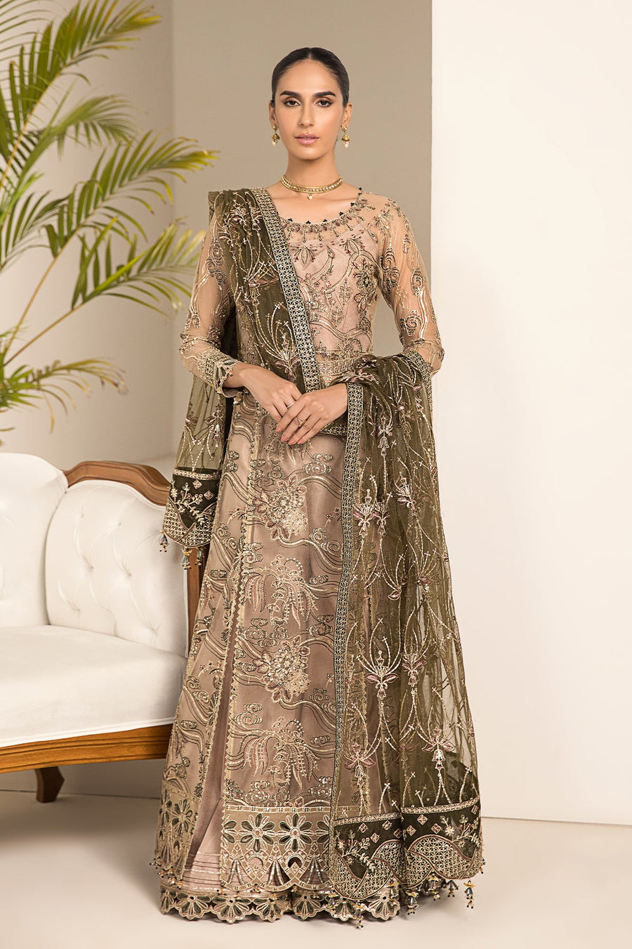 Alizeh Fashion Lamhay Festive Embroidered NEt 3Pc Suit V15D02 - Emhal