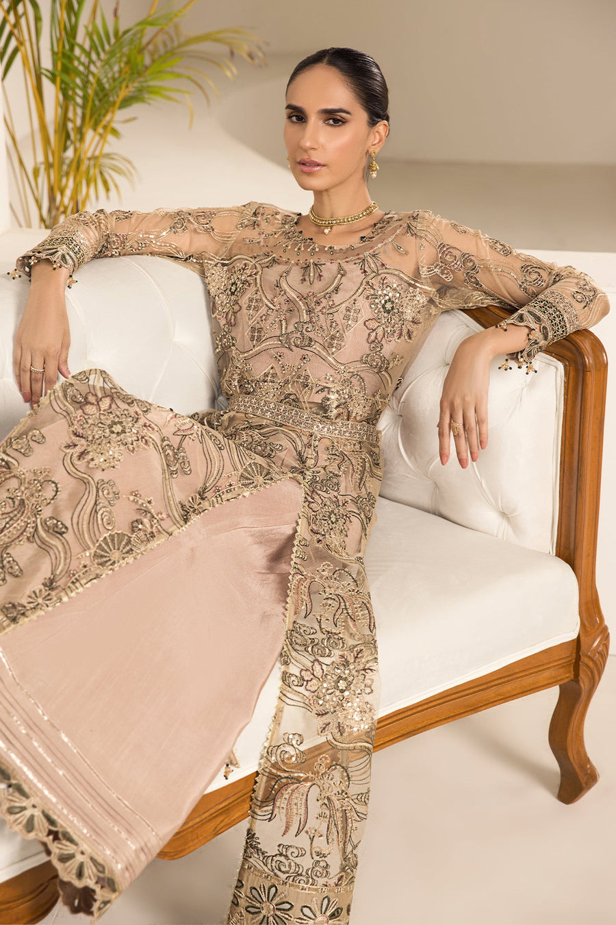 Alizeh Fashion Lamhay Festive Embroidered NEt 3Pc Suit V15D02 - Emhal