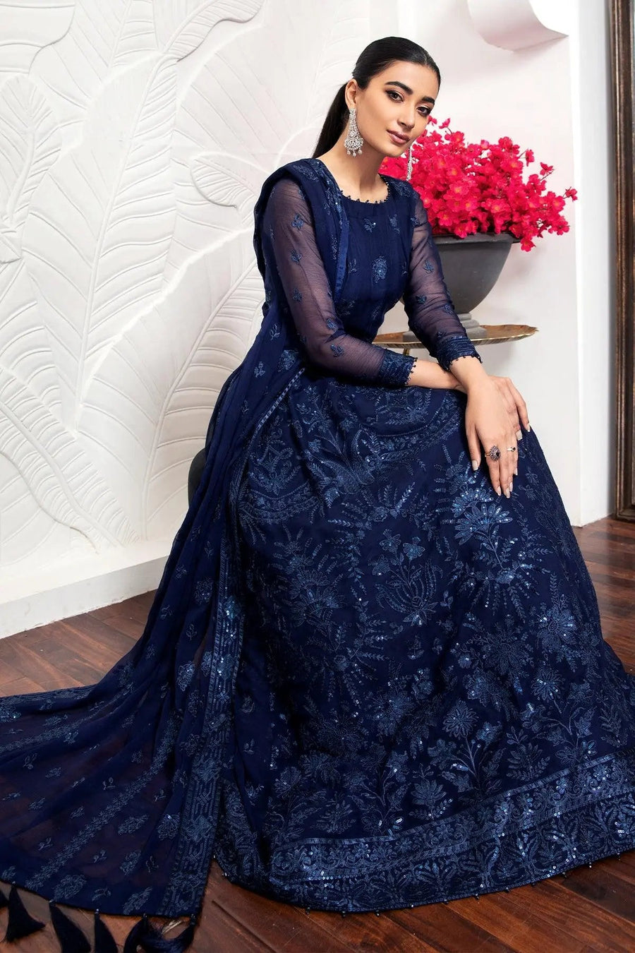Alizeh Fashion Royale DE LUXE Embroidered Chiffon 3Pc Suit D-06 Glace Blue