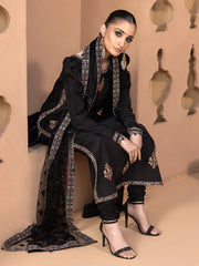 Hemstitch Embroidered Raw Silk Ready to Wear 3Pc Suit - Haya
