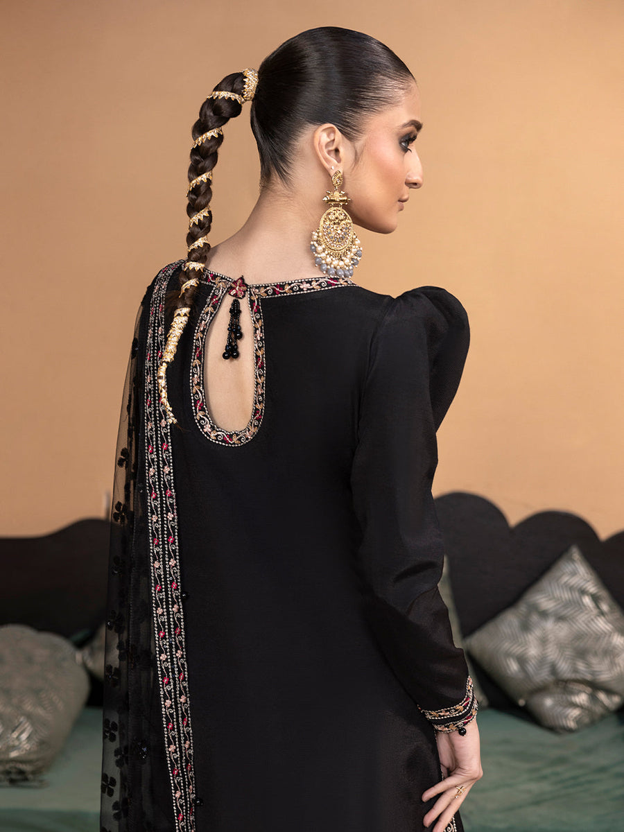 Hemstitch Embroidered Raw Silk Ready to Wear 3Pc Suit - Haya
