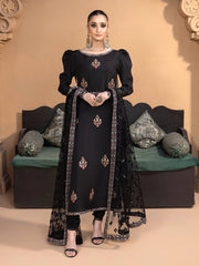 Hemstitch Embroidered Raw Silk Ready to Wear 3Pc Suit - Haya