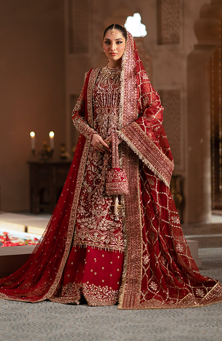 Zevk Mughal Raniya Unstitched Embroidered Net Dress - Mughal Mah Rani