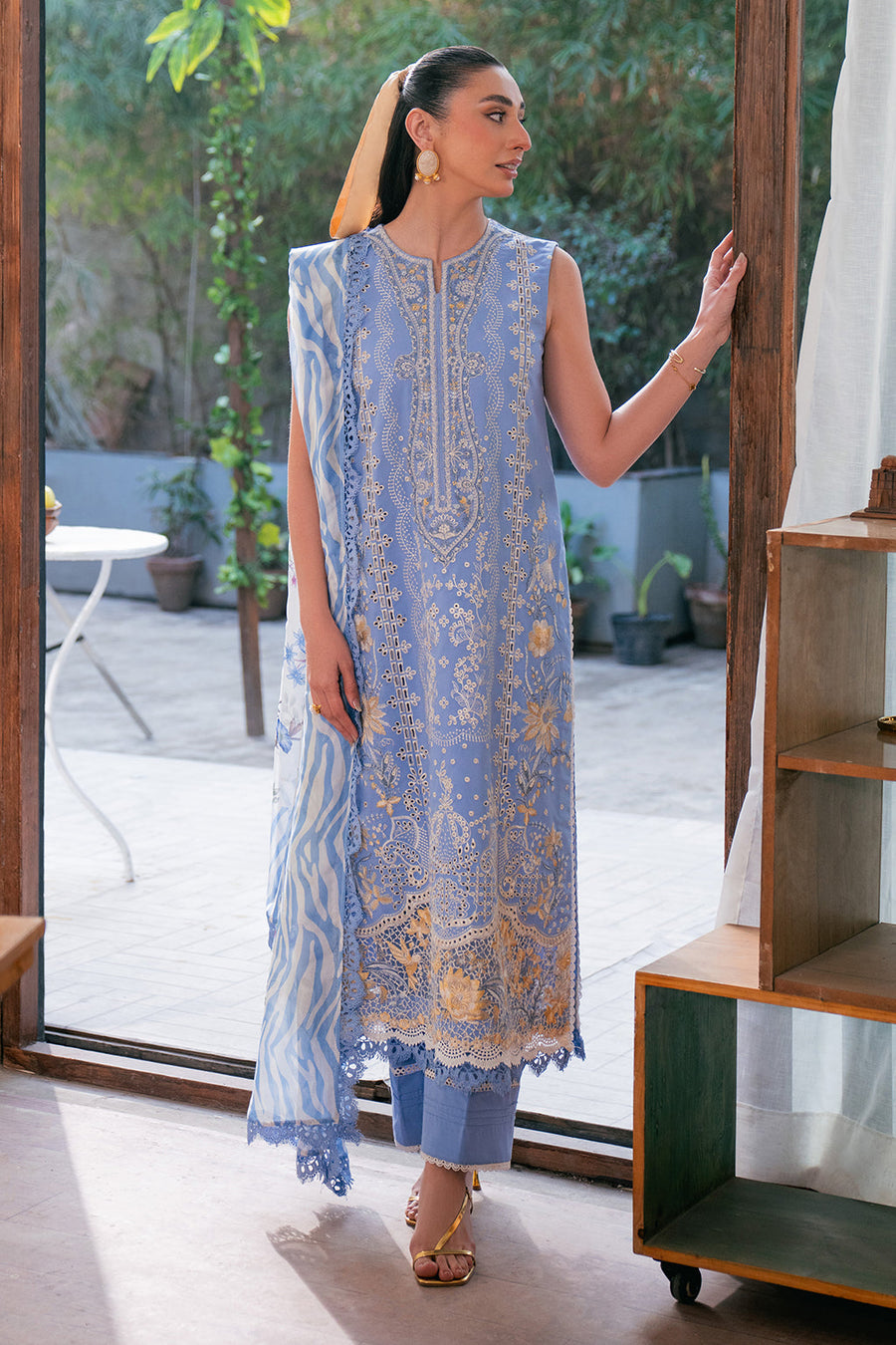 Neeshay Symphony Embroidered Lawn Unstitched 3Pc Suit - INDIGO