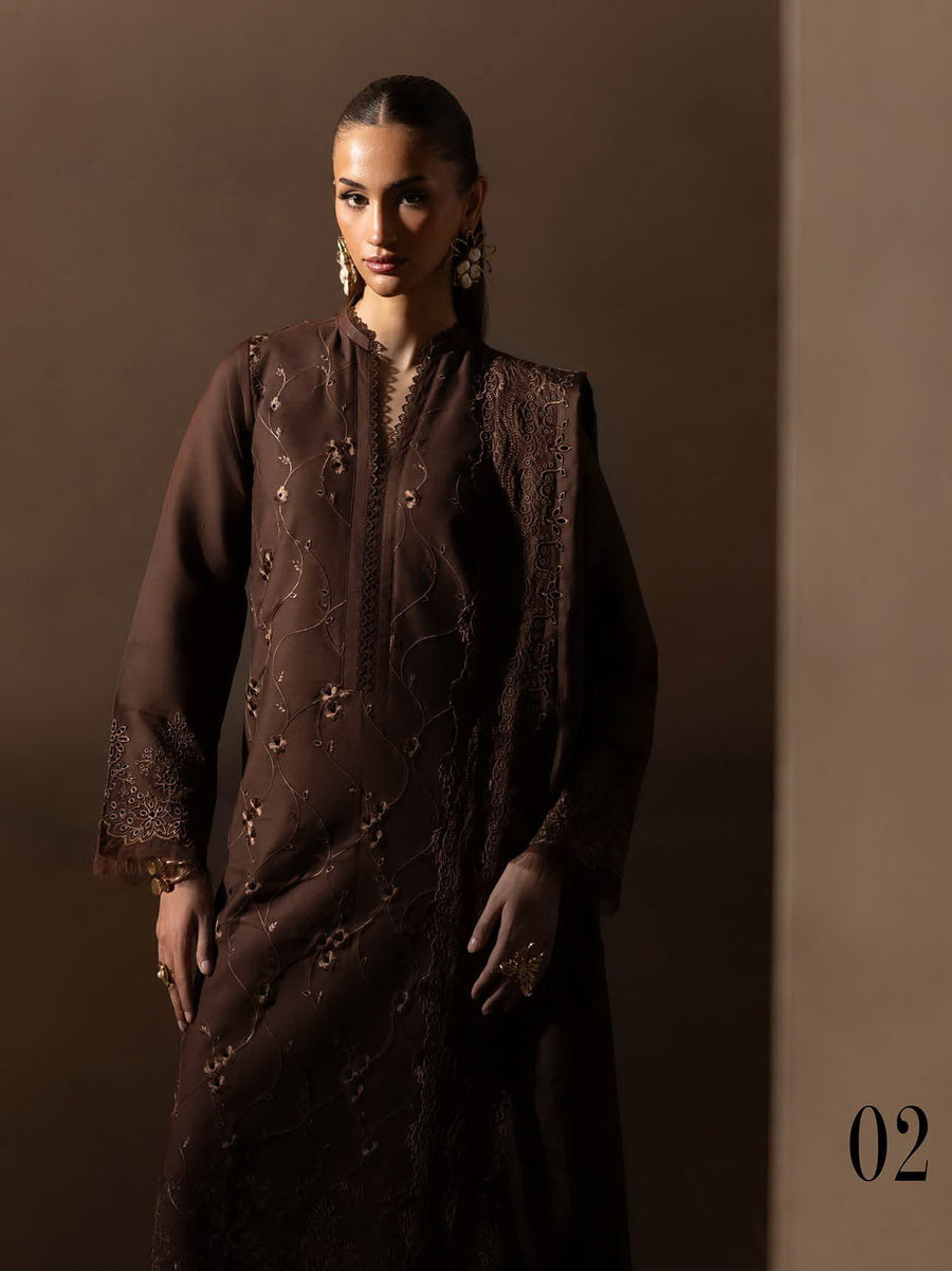 RajBari Sareen Premium Embroidered Viscose Unstitched 3Pc Suit D-02