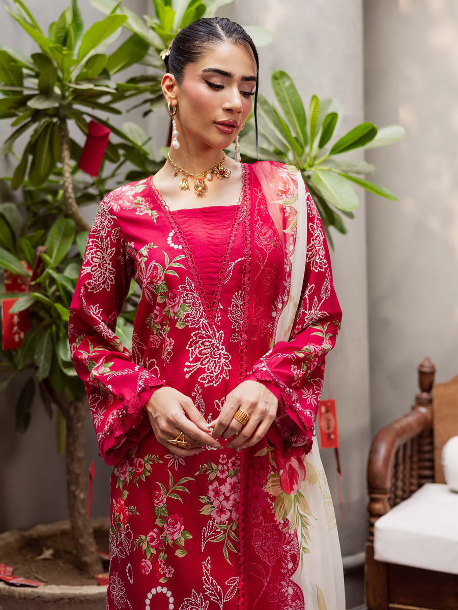 NUREH Signature Prints Unstitched Printed Lawn 3Pc Suit SP-160