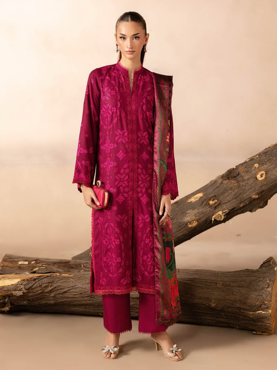 RajBari Sareen Premium Embroidered Viscose Unstitched 3Pc Suit D-10
