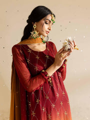 Nureh Mukeshkari Embroidered Chiffon Unstitched 3Pc Suit MK-09