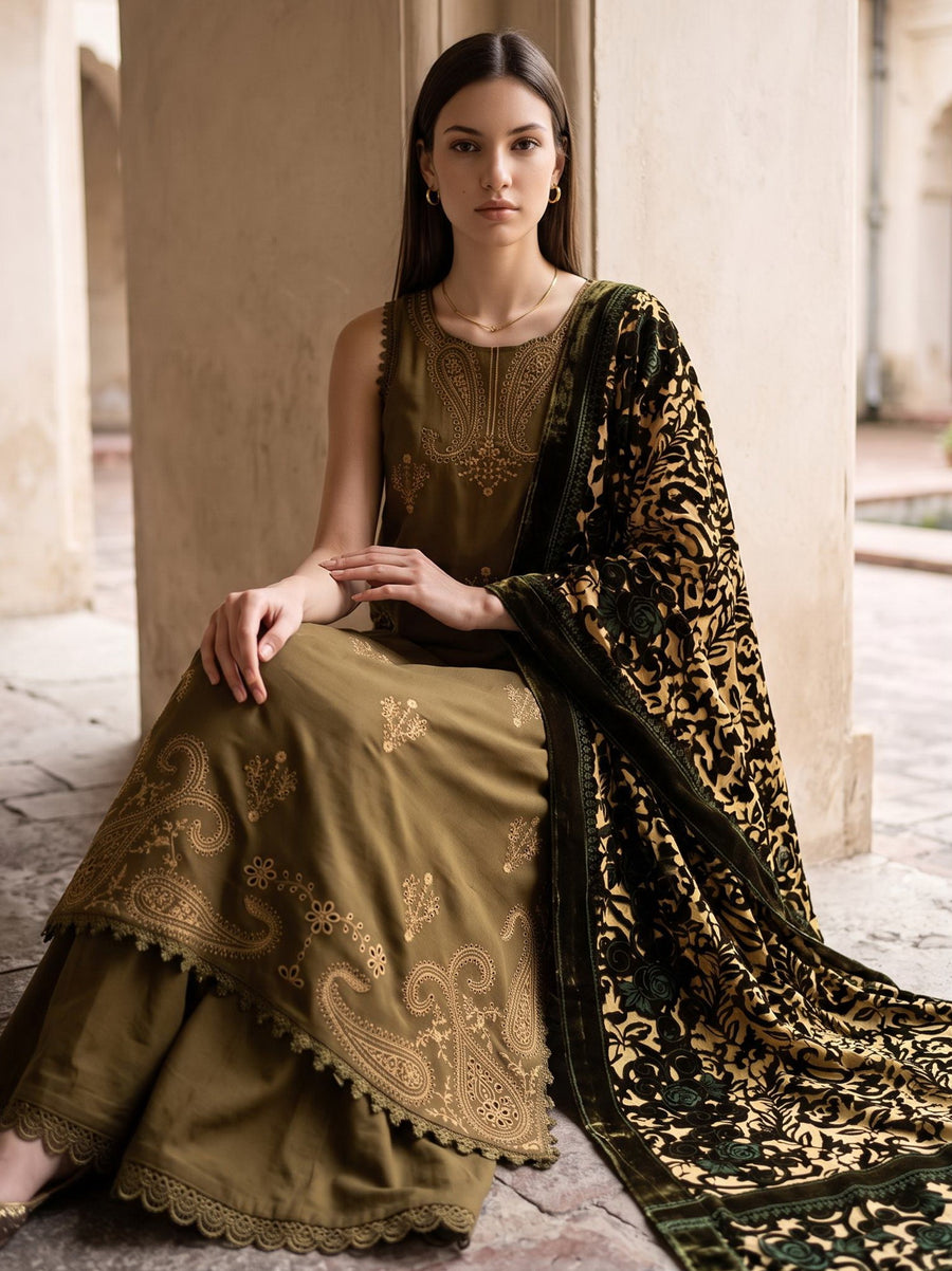 CELTS Dehleez Premium Embroidered Dhanak Unstitched 3Pc Suit D-07