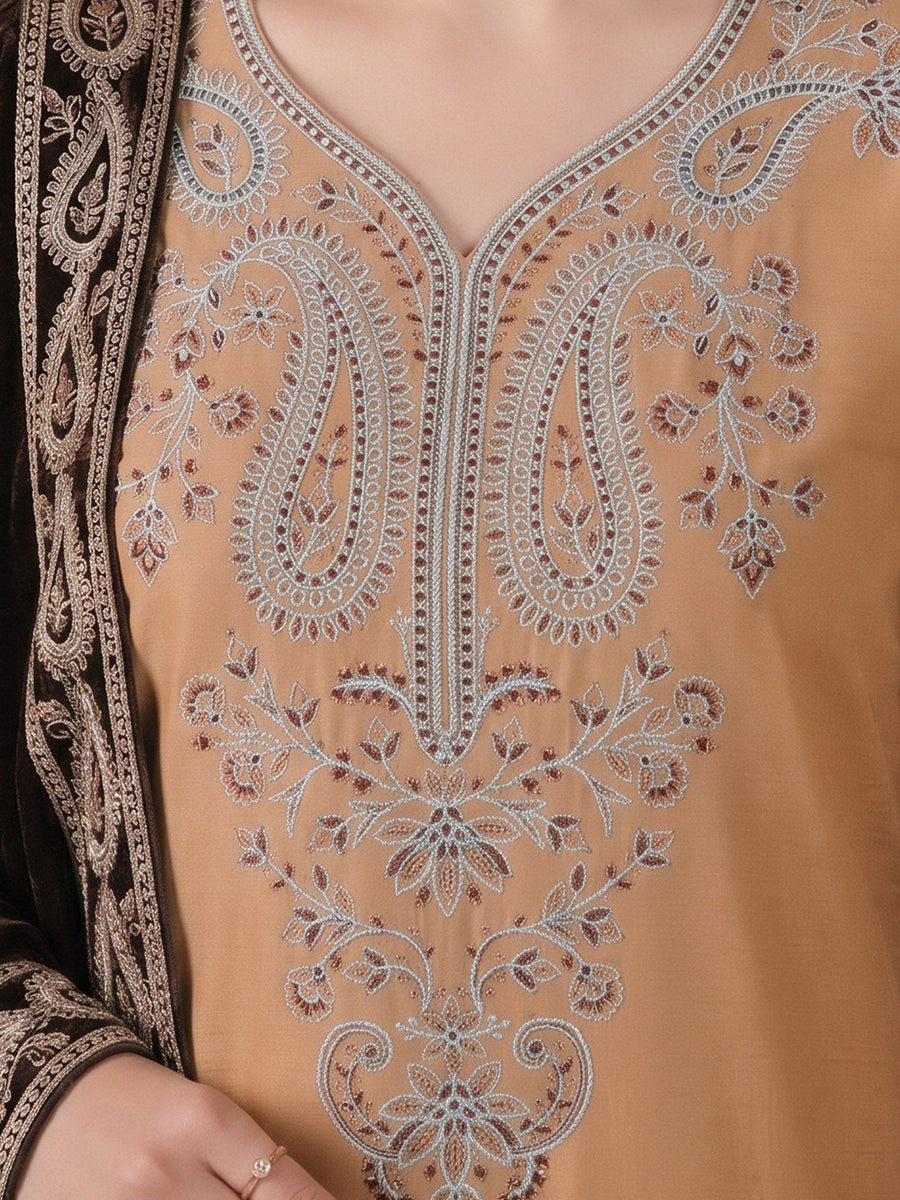 Zeenia Winter Pearls Embroidered Chamki Fabric Unstitched 3Pc Suit D-04