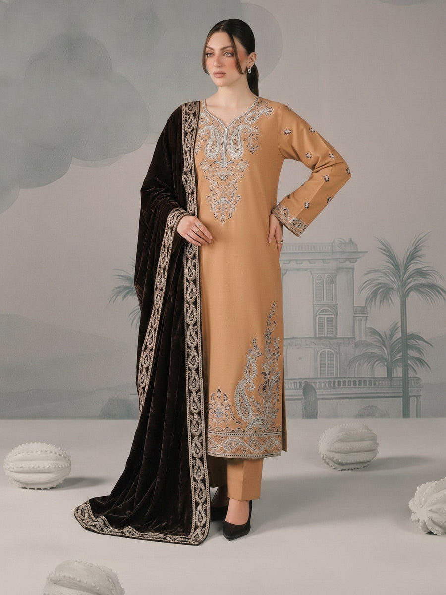 Zeenia Winter Pearls Embroidered Chamki Fabric Unstitched 3Pc Suit D-04