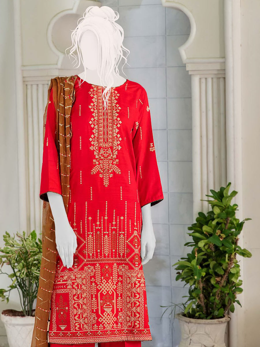 Noir by Humdum Embroidered Slub Linen Unstitched 3Pc Suit D-04