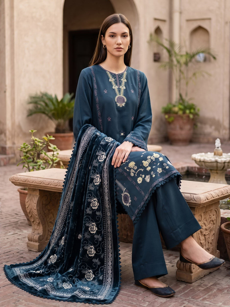 CELTS Dehleez Premium Embroidered Dhanak Unstitched 3Pc Suit D-09