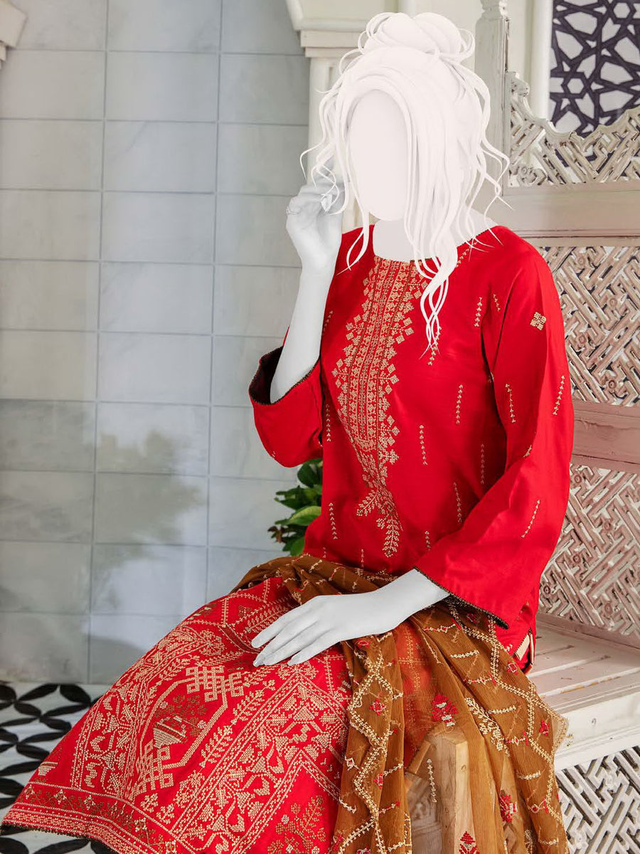 Noir by Humdum Embroidered Slub Linen Unstitched 3Pc Suit D-04