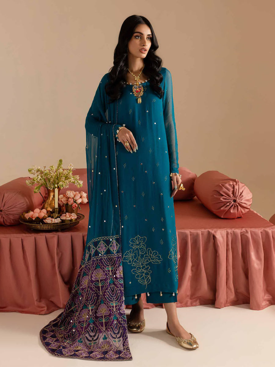 Nureh Mukeshkari Embroidered Chiffon Unstitched 3Pc Suit MK-10