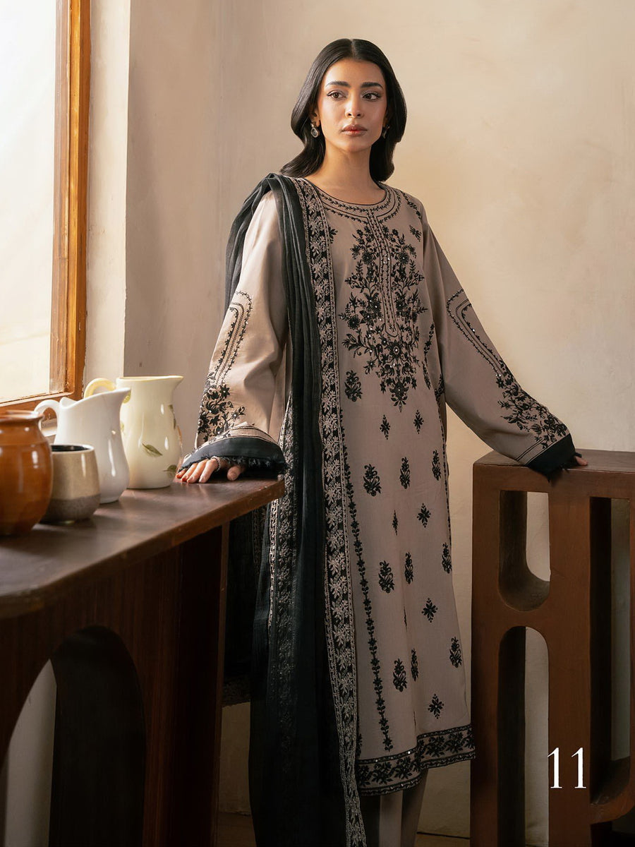 RajBari Parisa Premium Embroidered Lawn Unstitched 3Pc Suit D-11