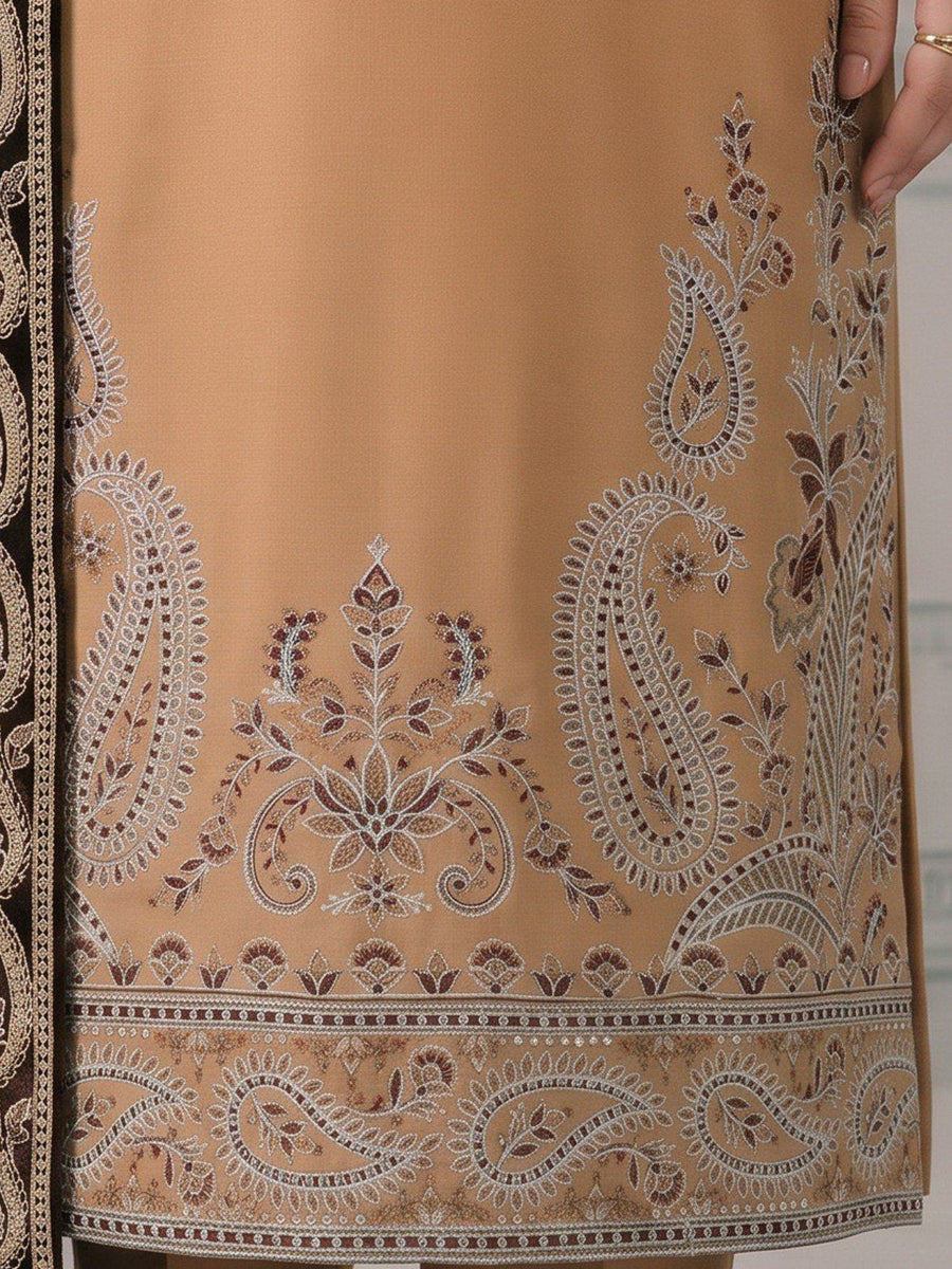 Zeenia Winter Pearls Embroidered Chamki Fabric Unstitched 3Pc Suit D-04