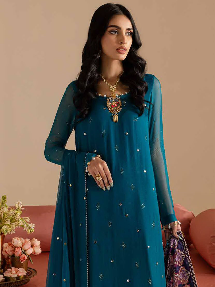 Nureh Mukeshkari Embroidered Chiffon Unstitched 3Pc Suit MK-10