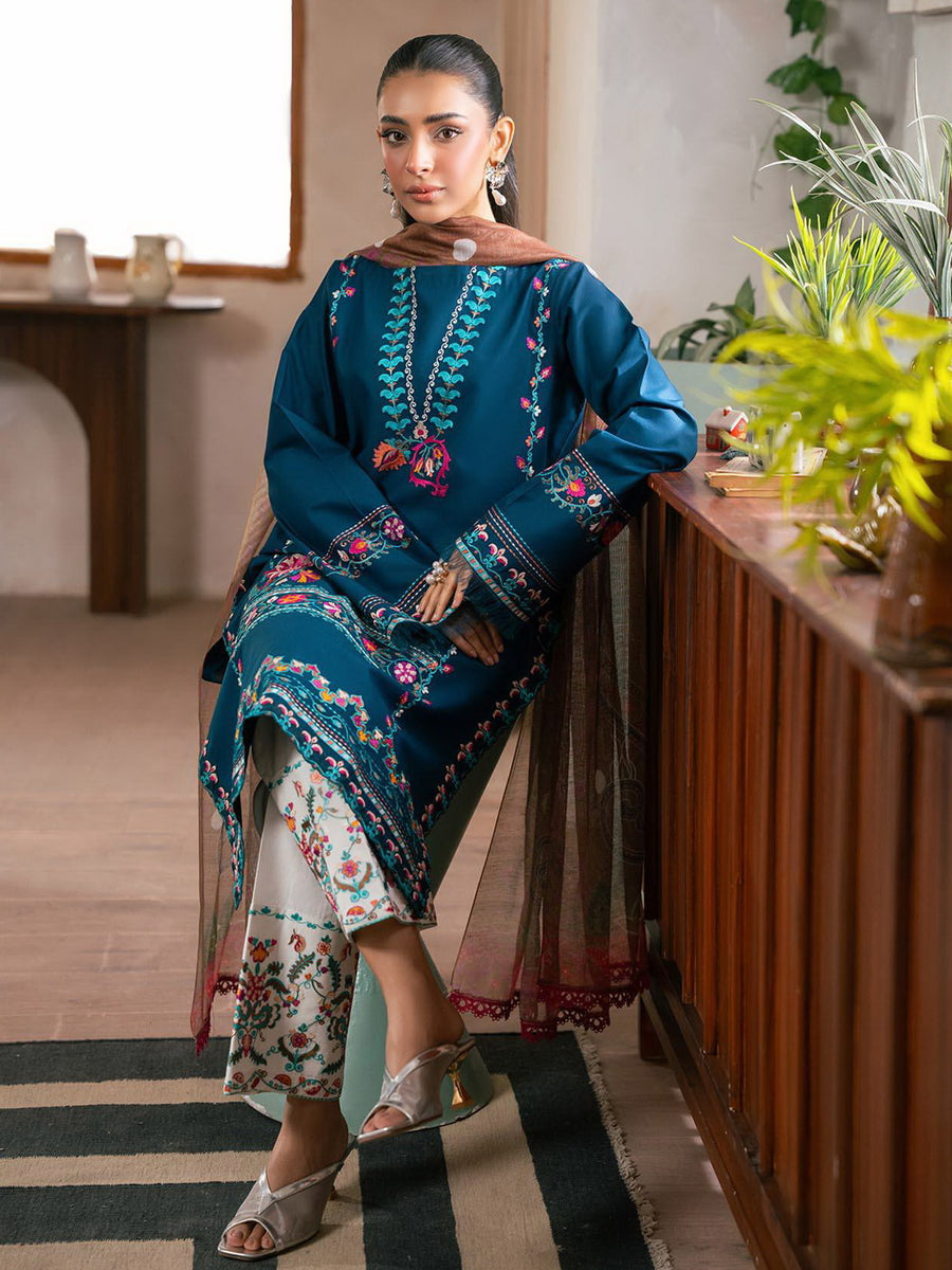 RajBari Parisa Premium Embroidered Lawn Unstitched 3Pc Suit D-06