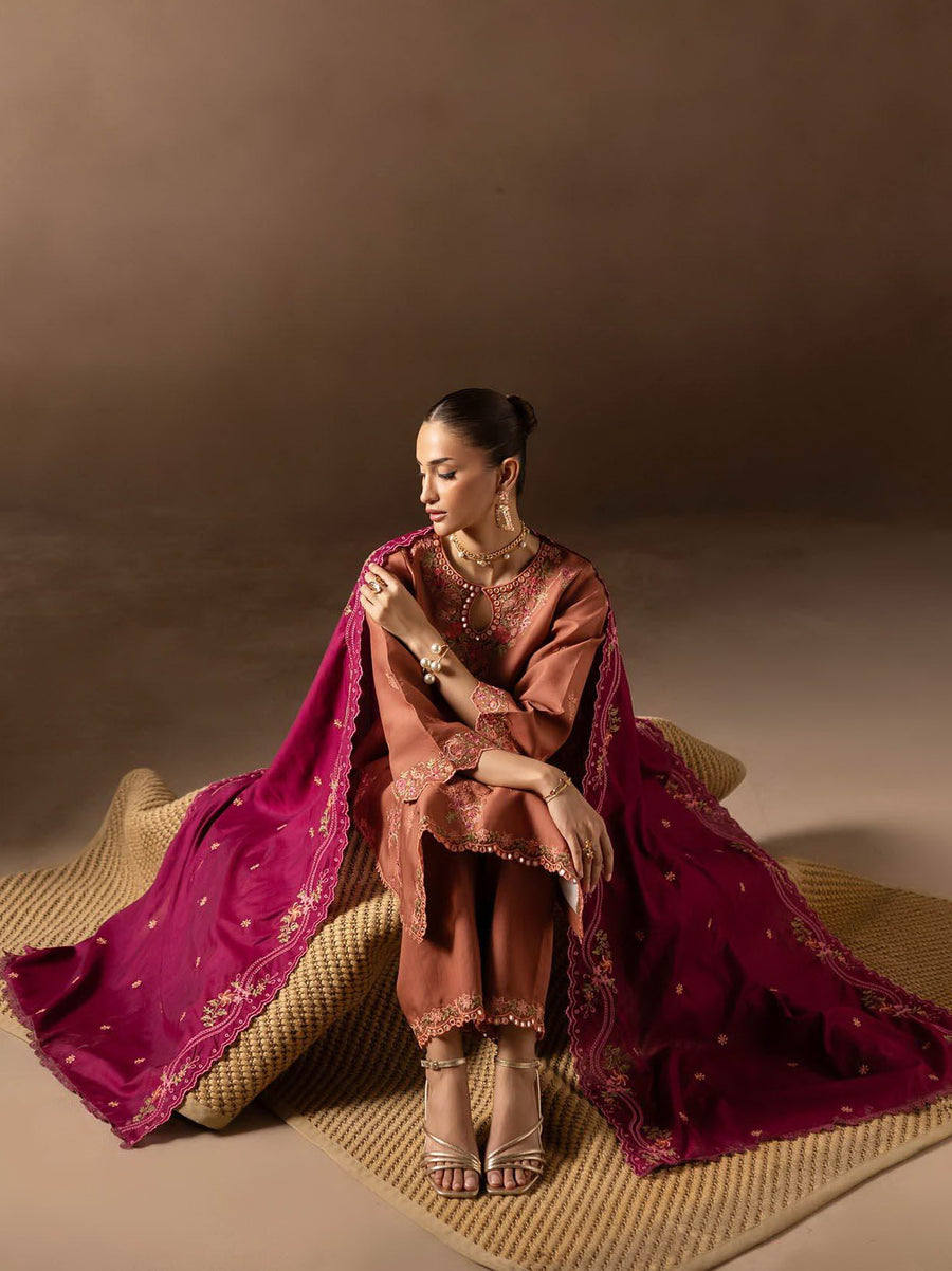 RajBari Sareen Premium Embroidered Viscose Unstitched 3Pc Suit D-12
