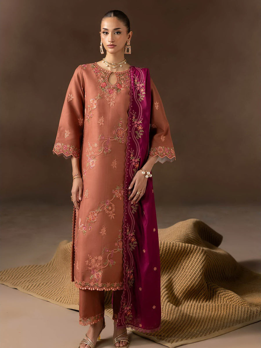 RajBari Sareen Premium Embroidered Viscose Unstitched 3Pc Suit D-12
