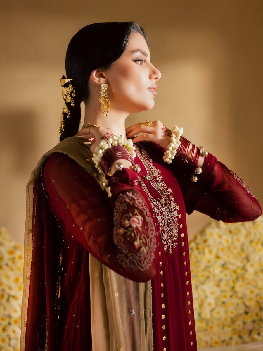 Nureh Mukeshkari Embroidered Mukesh Chiffon Unstitched 3Pc Suit MK-16