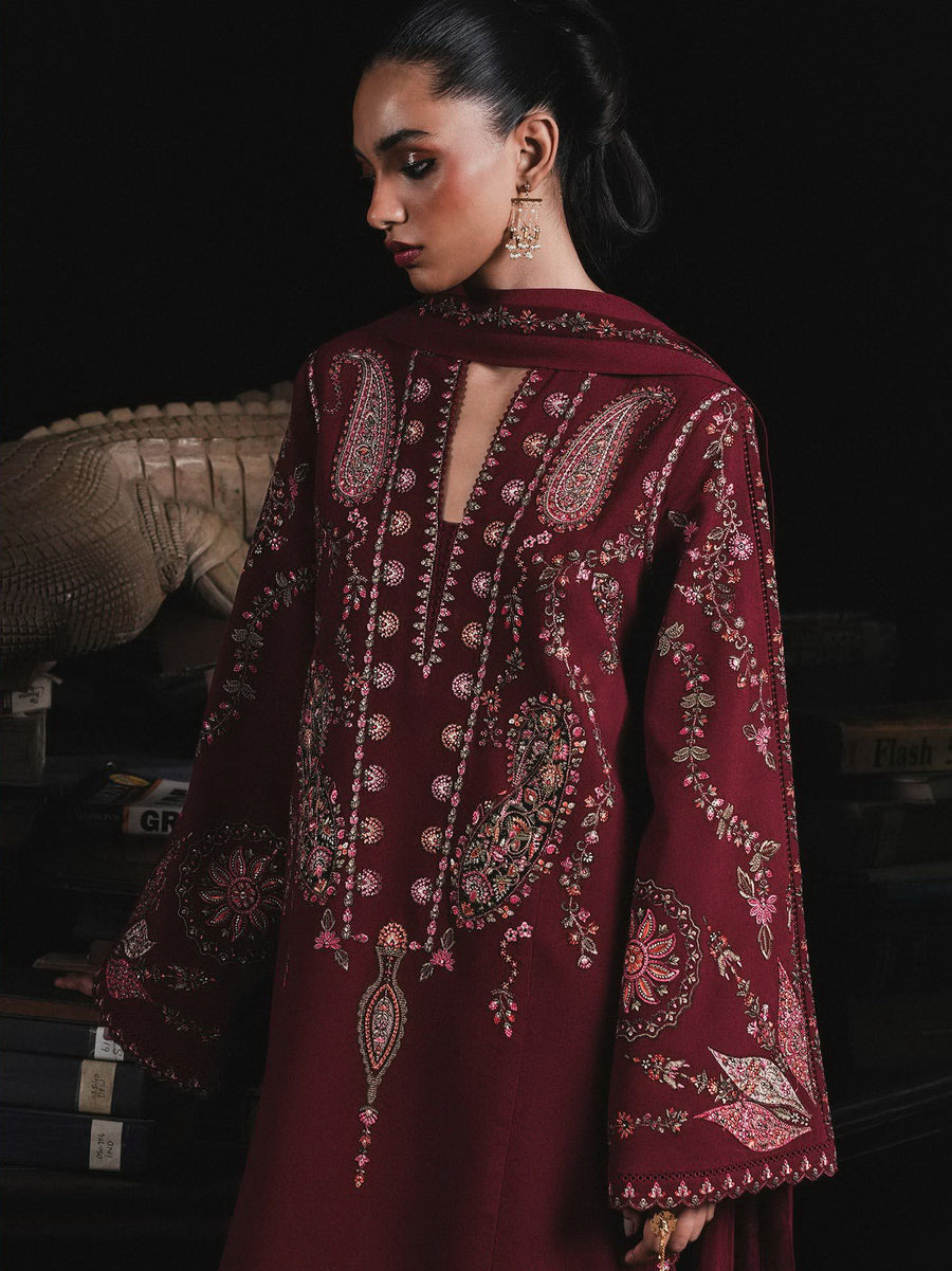 Jugnu Lahore Womenswear Embroidered Karandi Unstitched 3Pc Suit - PARUL