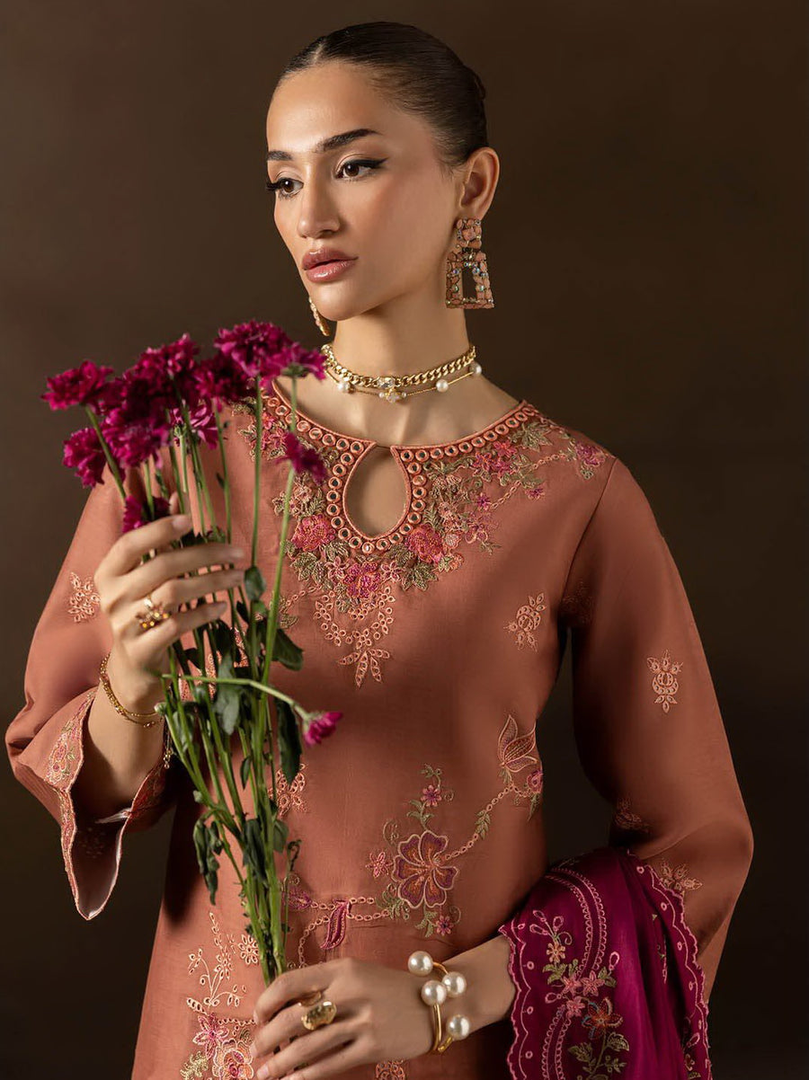 RajBari Sareen Premium Embroidered Viscose Unstitched 3Pc Suit D-12