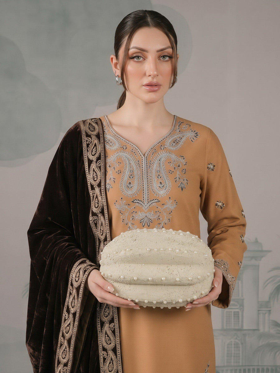 Zeenia Winter Pearls Embroidered Chamki Fabric Unstitched 3Pc Suit D-04