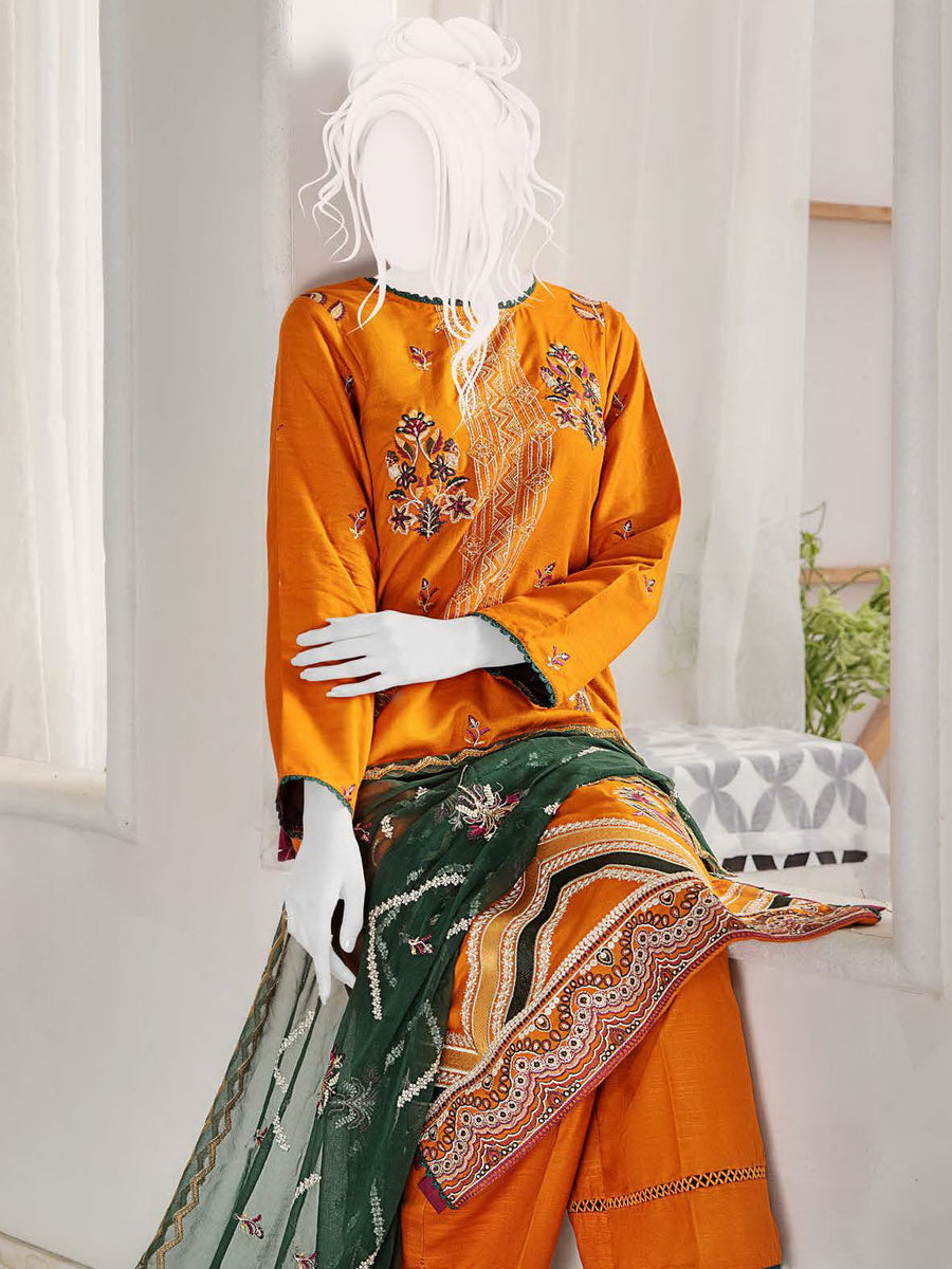 Noir by Humdum Embroidered Slub Linen Unstitched 3Pc Suit D-05
