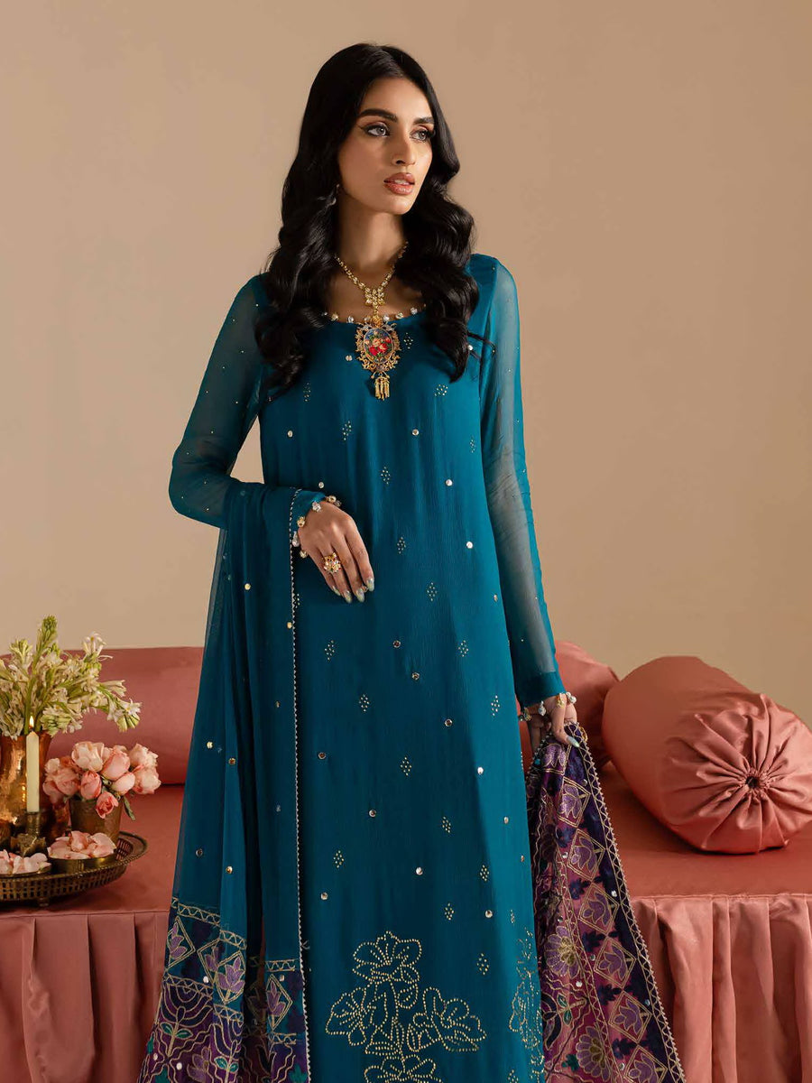 Nureh Mukeshkari Embroidered Chiffon Unstitched 3Pc Suit MK-10