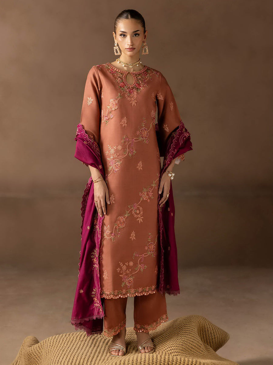 RajBari Sareen Premium Embroidered Viscose Unstitched 3Pc Suit D-12