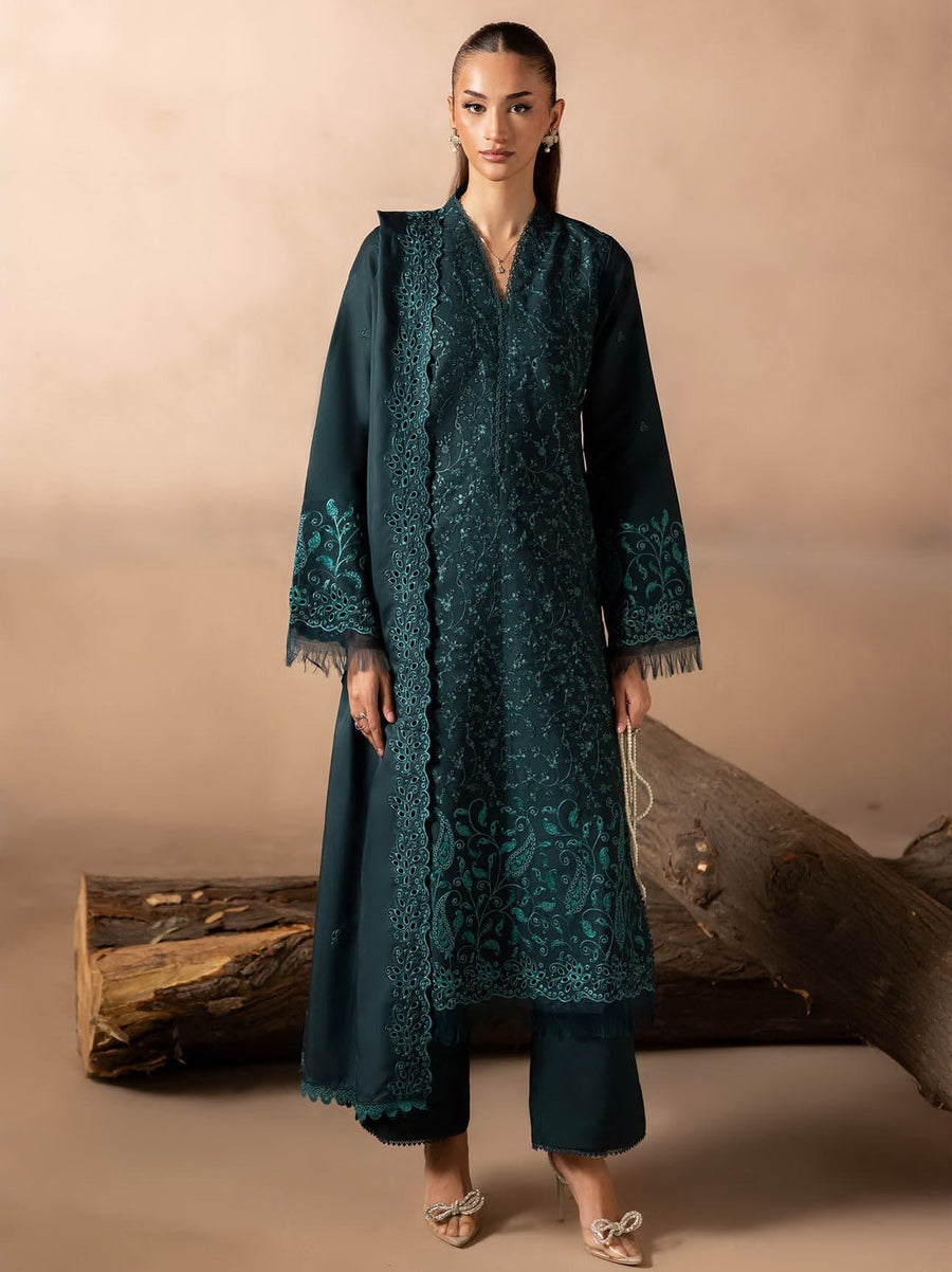 RajBari Sareen Premium Embroidered Viscose Unstitched 3Pc Suit D-08