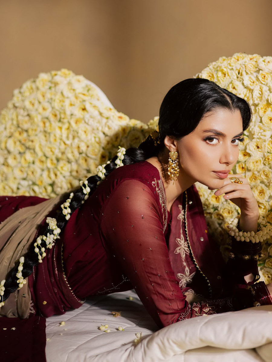 Nureh Mukeshkari Embroidered Mukesh Chiffon Unstitched 3Pc Suit MK-16