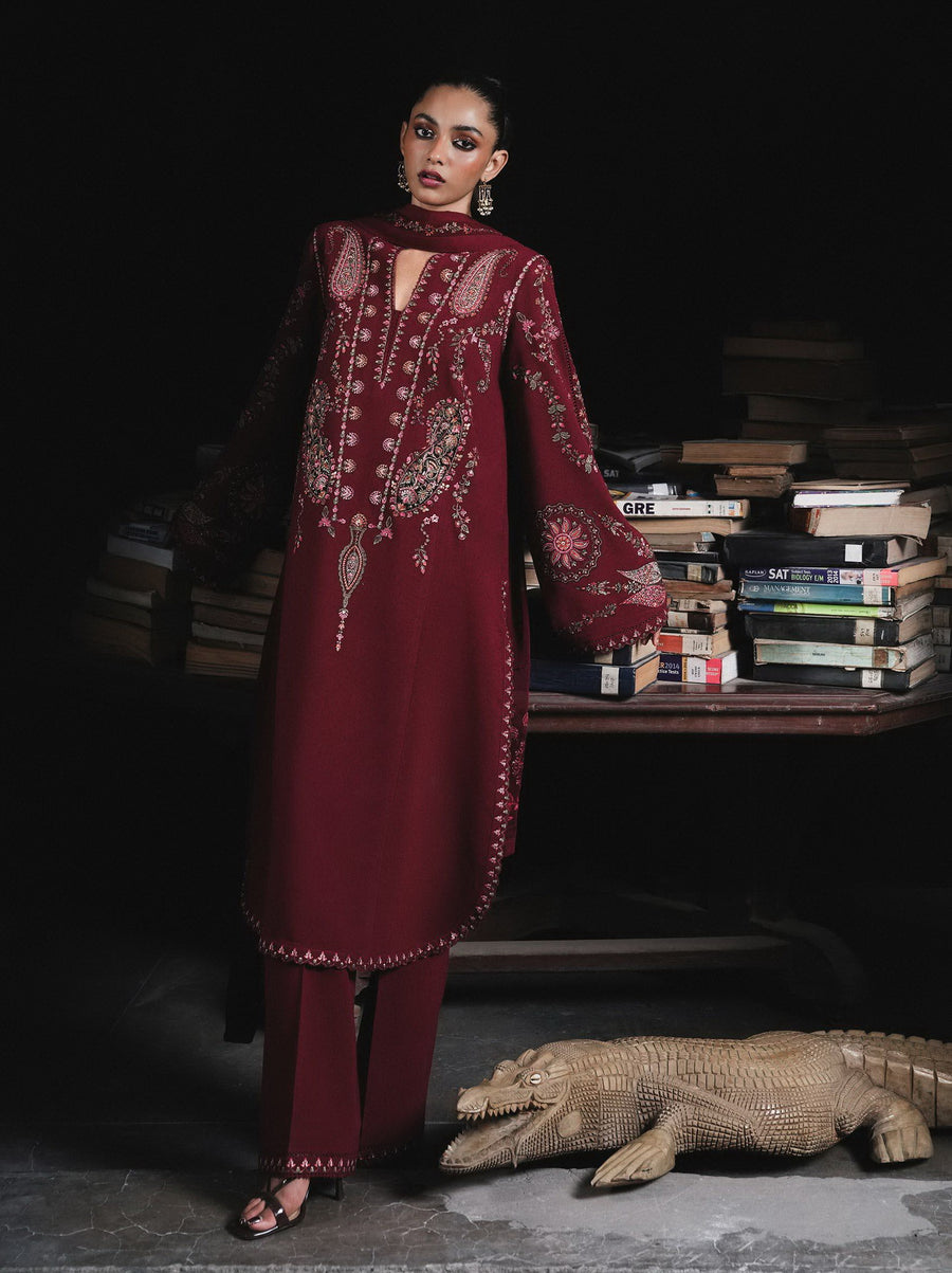 Jugnu Lahore Womenswear Embroidered Karandi Unstitched 3Pc Suit - PARUL